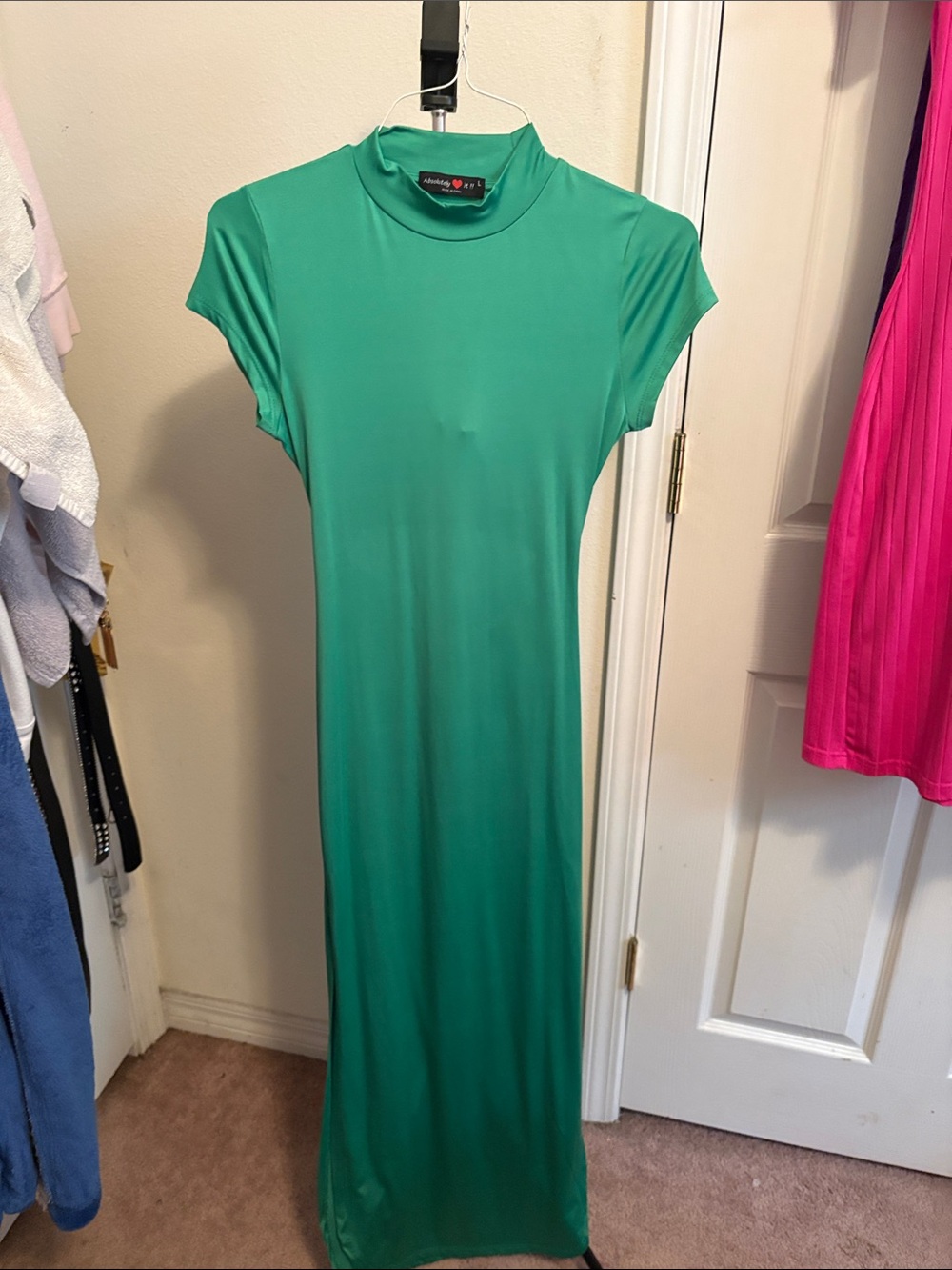 Sleek Emerald Mock Neck Maxi Dress